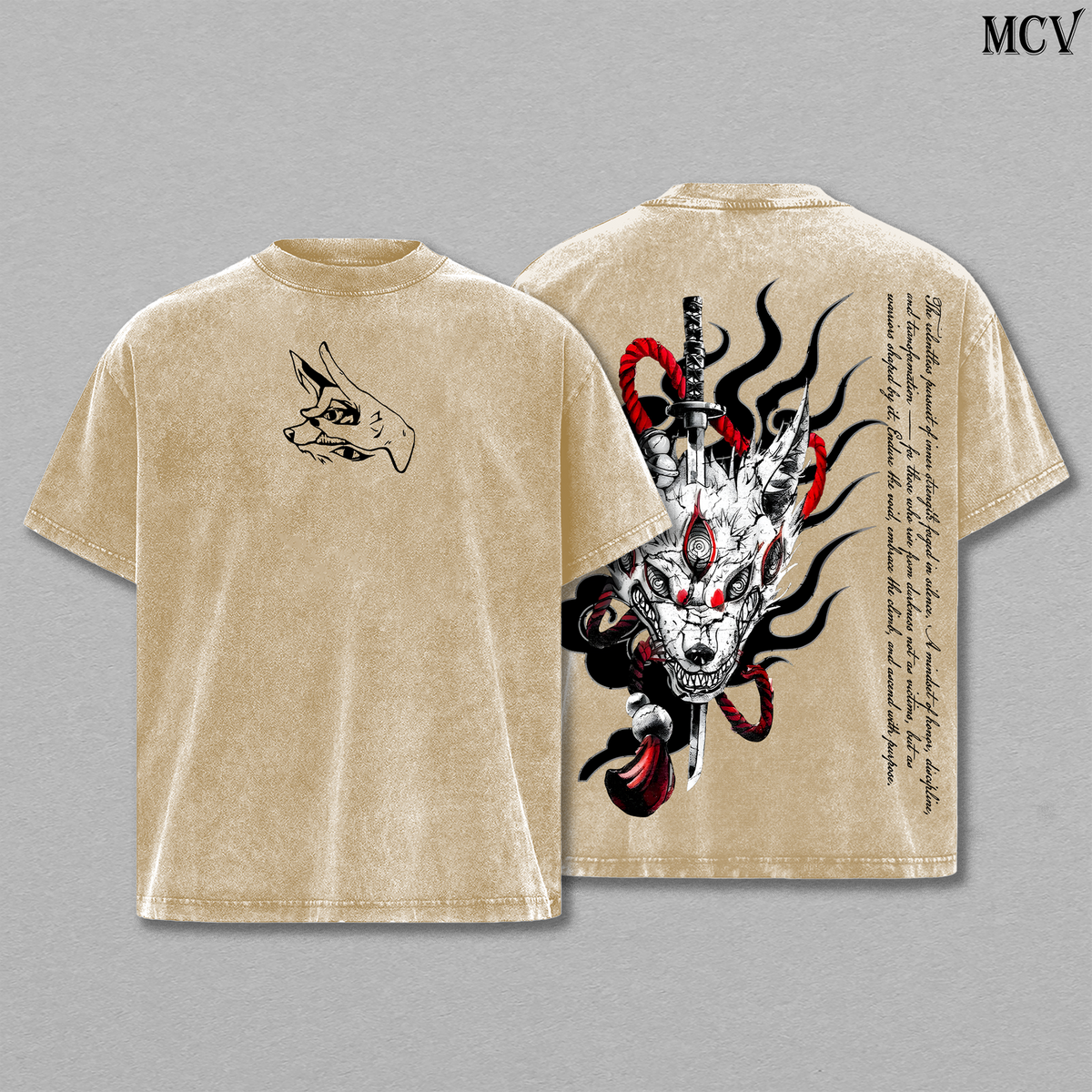 Fox Demon Blade Kon – Chainsaw Man Vintage Washed Anime Streetwear T-Shirt