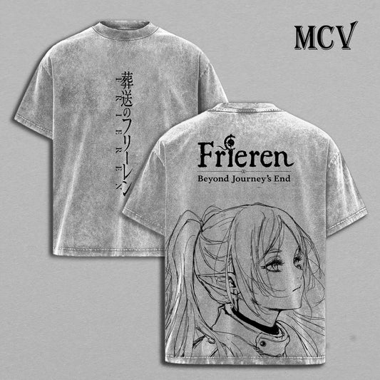 Frieren T-Shirt, Beyond Journey’s End Anime Tee, Elf Mage Vintage Washed Graphic Tee