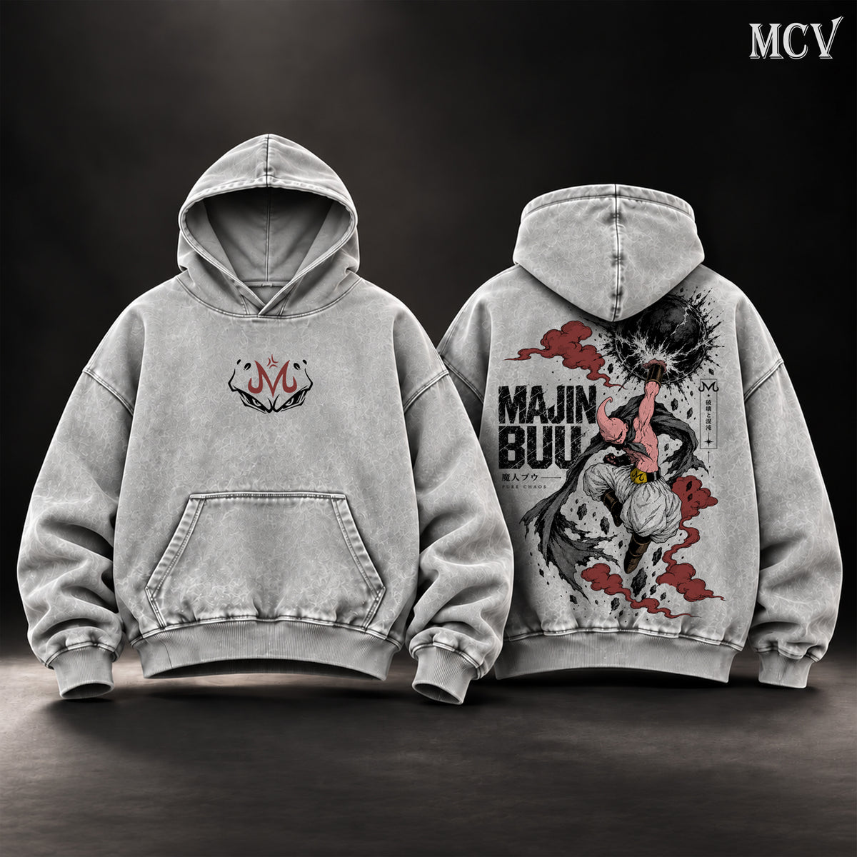 Majin Buu Dragon Ball Z Vintage Washed Oversized Hoodie, Double-Sided Kid Buu Anime Graphic Pullover, Pure Chaos Destruction Artwork, Retro 90s Y2K Streetwear, Unisex DBZ Fan Gift