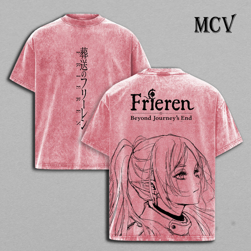 Frieren T-Shirt, Beyond Journey’s End Anime Tee, Elf Mage Vintage Washed Graphic Tee