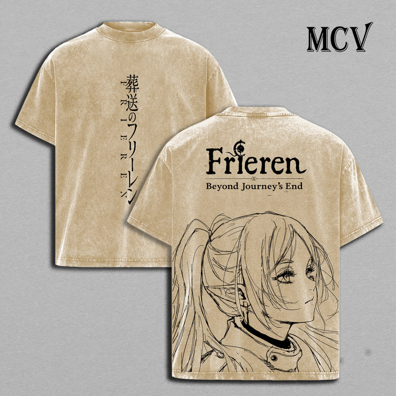 Frieren T-Shirt, Beyond Journey’s End Anime Tee, Elf Mage Vintage Washed Graphic Tee
