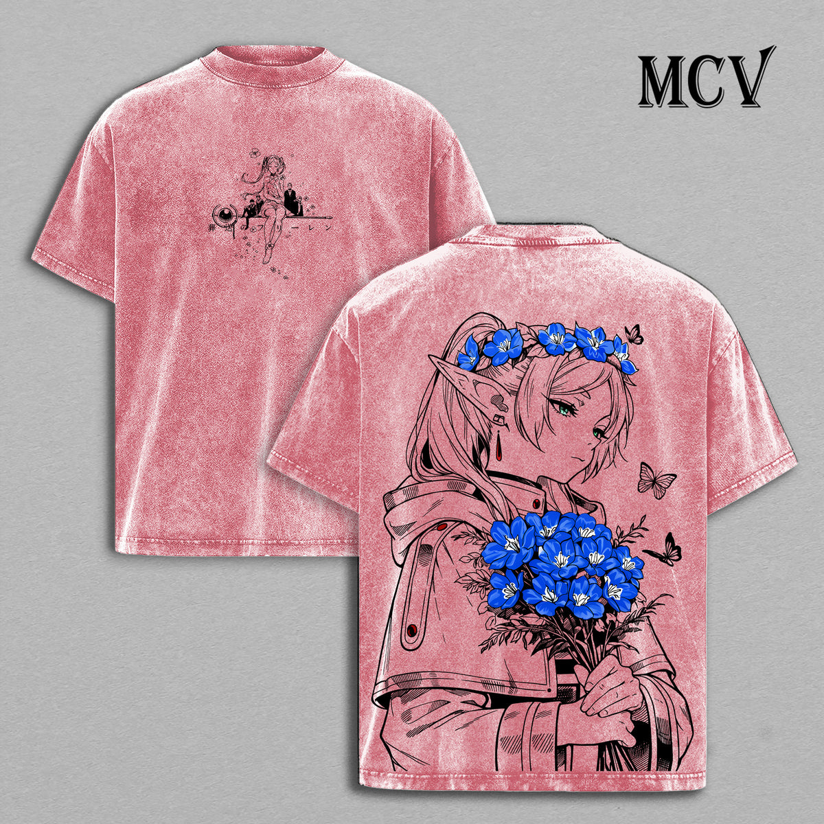Frieren Anime Shirt, Elf Mage Fantasy Vintage Washed Graphic Tee