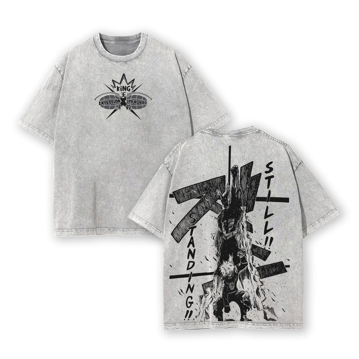 Katsuki Bakugo My Hero Academia Anime Double Printed Vintage Washed Tee