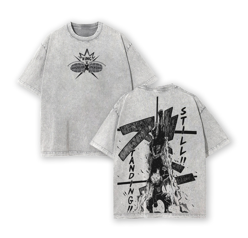 Katsuki Bakugo My Hero Academia Anime Double Printed Vintage Washed Tee