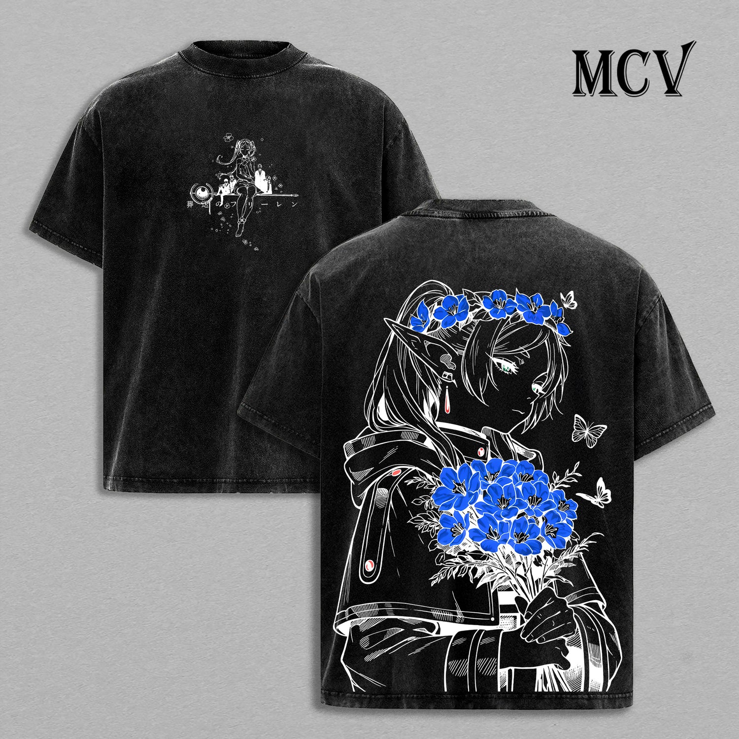 Frieren Anime Shirt, Elf Mage Fantasy Vintage Washed Graphic Tee