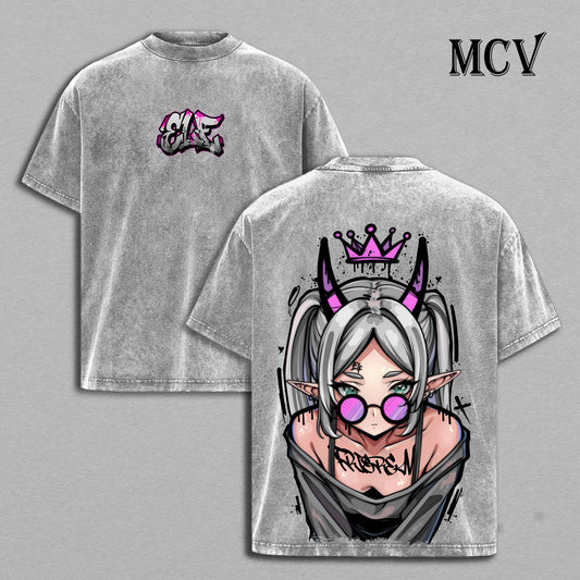Frieren Beyond Journey’s End Vintage Washed T-Shirt, Elf Mage Fantasy Graphic Tee, Calm Anime Streetwear Shirt
