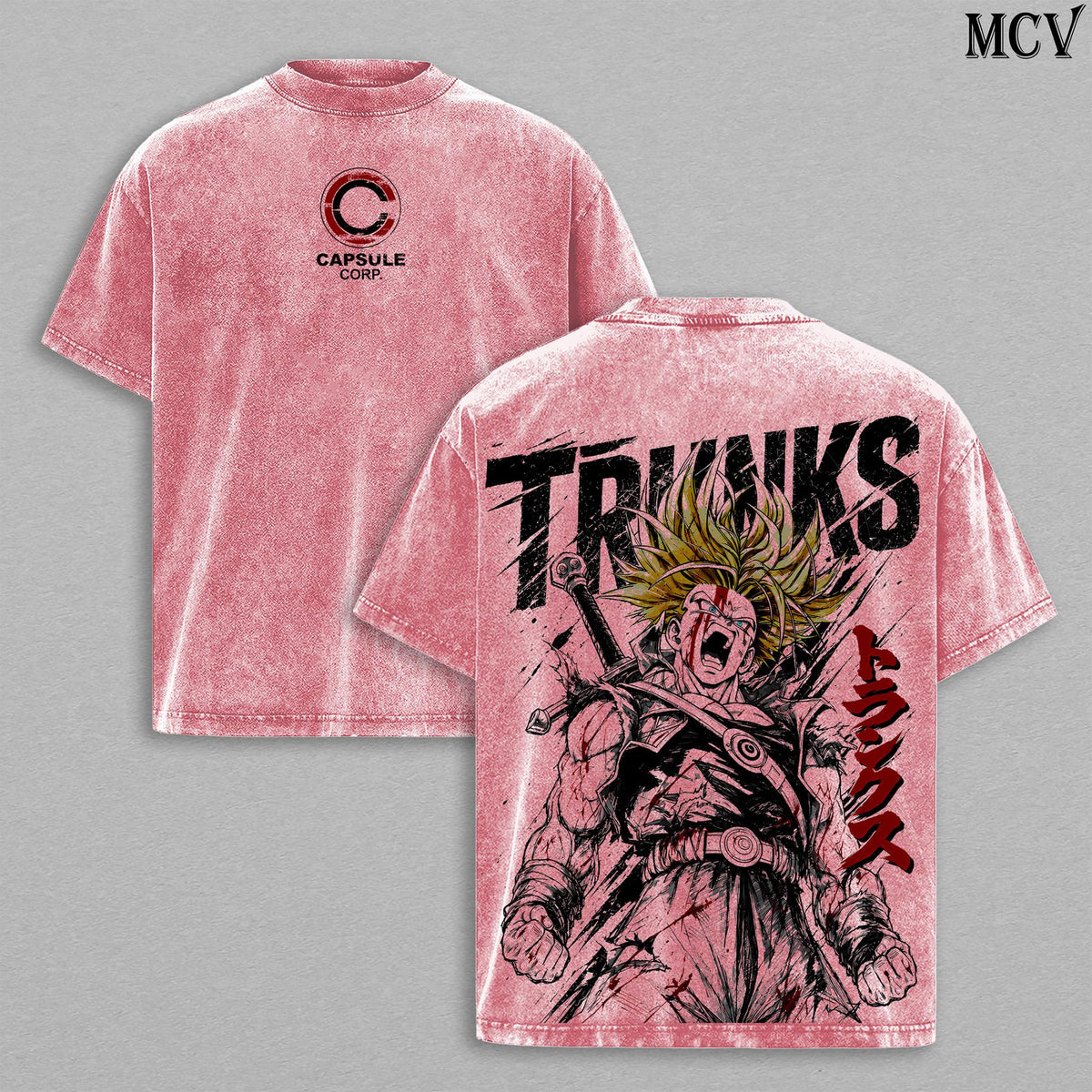 Trunks DBZ Tee – Trunks Vintage Washed T-Shirt | Super Saiyan Warrior | Future Trunks | Anime Manga Graphic Tee | Heavy Cotton Unisex Oversized Streetwear Top