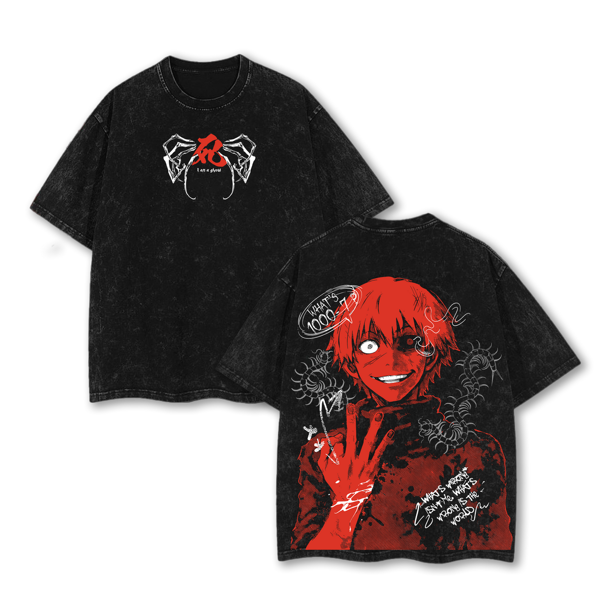 Ken Kaneki Tokyo Ghoul Tee Washed – Double Printed Oversize Unisex T-Shirt