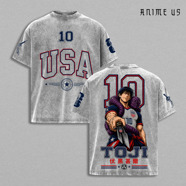 USA World Football 2026 Vintage Washed Toji Inspired Anime Shirt, Dark Sorcerer Knife Warrior Graphic Tee, Oversized Heavyweight Cotton Streetwear Fan Gift Apparel