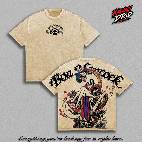 Boa Hancock One Piecee T-Shirt, Pirate Empress Snake Princess Graphic Tee, Back Print Vintage Anime Shirt, Graphic Tees Men, Trendy Tshirts, Men's T Shirts, One Piecee Streetwear Top, Unisex Cotton Distressed Tee, Merch For Men, Men Fashion Graphic Tee