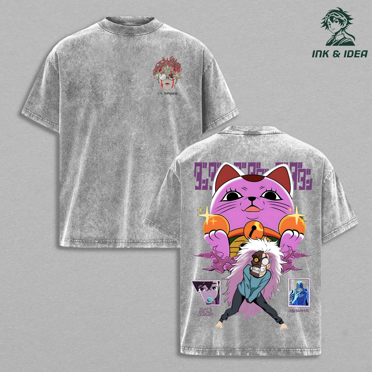 Dandadan Turbo Granny Vintage Washed T-Shirt, Retro Monster Lucky Cat Anime Tee, Oversized Paranormal Streetwear Heavy Cotton Graphic Top