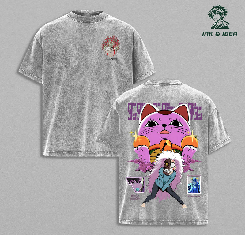 Dandadan Turbo Granny Vintage Washed T-Shirt, Retro Monster Lucky Cat Anime Tee, Oversized Paranormal Streetwear Heavy Cotton Graphic Top