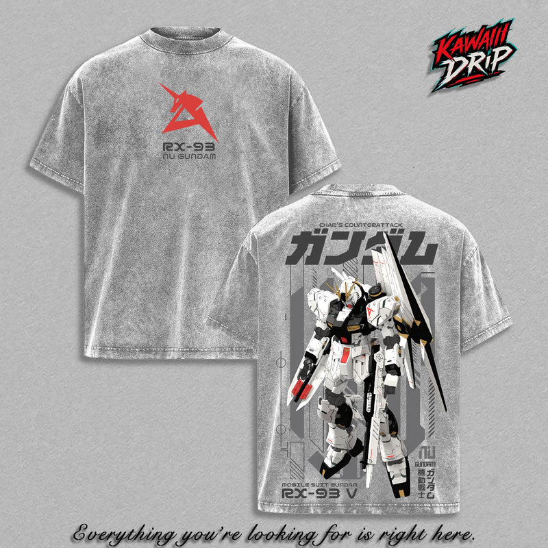 Nu Gundam RX-93 T-Shirt, Char's Counterattack Mobile Suit Gundam Graphic Tee, Back Print Vintage 90s Anime Shirt, Graphic Tees Men, Trendy Tshirts, Men's T Shirts, Gundam Streetwear, Unisex Cotton Distressed Tee, Merch For Men, Men Fashion Graphic Tee