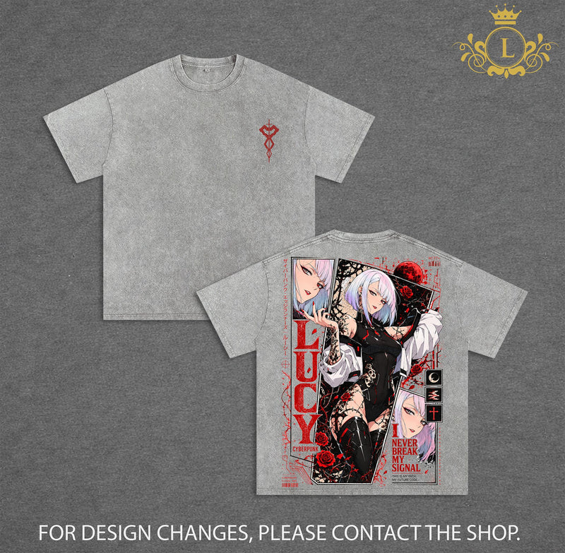 Limited Lucy Cyberpunk Edgerunners Anime Girl Vintage Washed Oversized Graphic Tee Heavyweight Cotton Streetwear Shirt