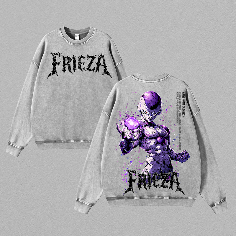 Frieza Final Form DBZ Vintage Washed Oversized Anime Shirt, Purple Energy Villain Graphic Tee, Heavyweight Cotton Streetwear, Unisex Gift for Anime Fans