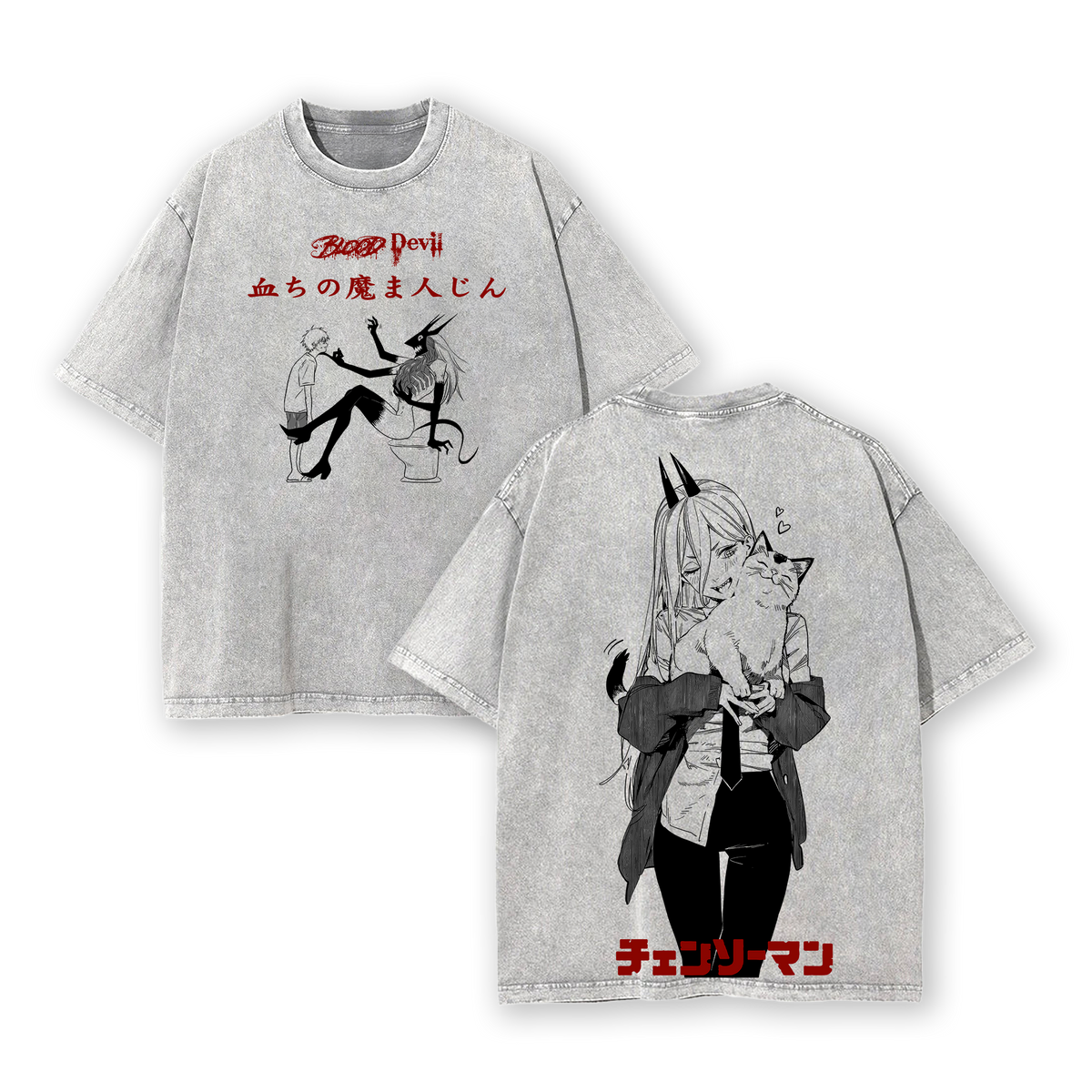Blood Devil Chainsaw Man Anime Double Printed Vintage Washed Tee