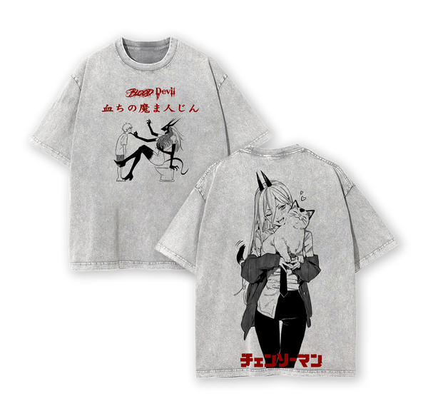 Blood Devil Chainsaw Man Anime Double Printed Vintage Washed Tee
