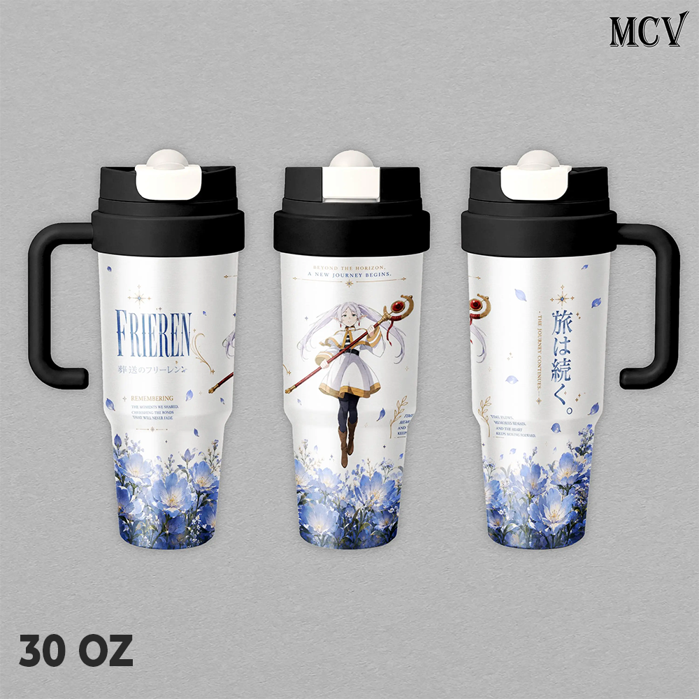 Frieren the Mage - Frieren Beyond Journey’s End Anime - Embossed Raised Floral Magic Art - 17oz 24oz 30oz Insulated Tumbler, Water Bottle, Handle Mug
