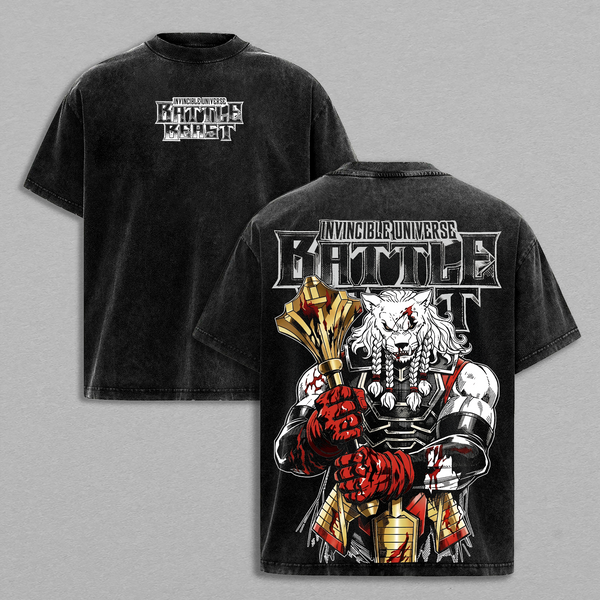 Battle Beast - Invincible Universe Graphic Tee | Vintage Clothing Washed Oversized Heavyweight T-Shirt | Anime Comic Streetwear Top Shirt | Large Back Print Graphic Tee | Heavy Cotton Unisex | Gym Pump Cover Gamer Outfit | Gift For Invincible Fans