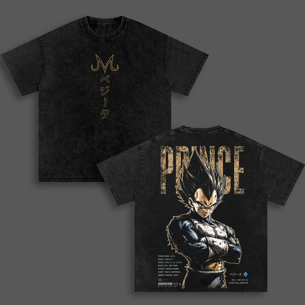 Vegeta Saiyan Prince Dragon Ball Z Vintage Washed T Shirt, Anime Warrior Graphic Tee, Oversized Heavyweight Cotton Streetwear Top Tshirt, Gift for Anime Fans Men & Women