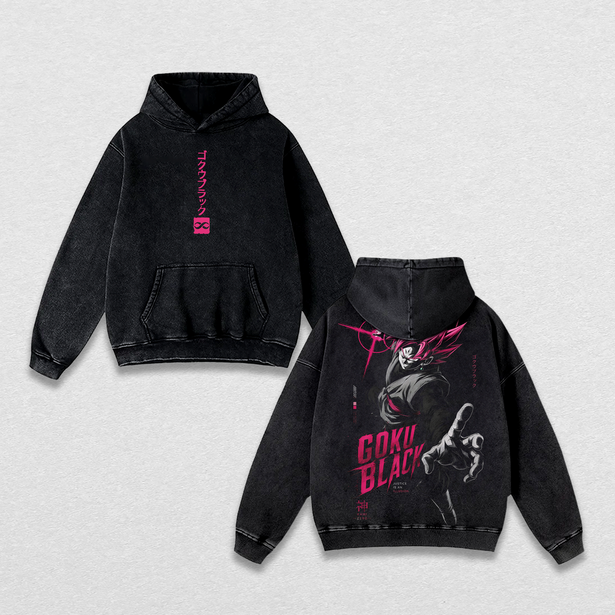 Rosé Saiyan Villain Kakarot Black x Zamasu Fused DBS Anime Graphic Vintage Shirt, Crimson Aura Dark Warrior Double Printed Tee Heavyweight Cotton Streetwear
