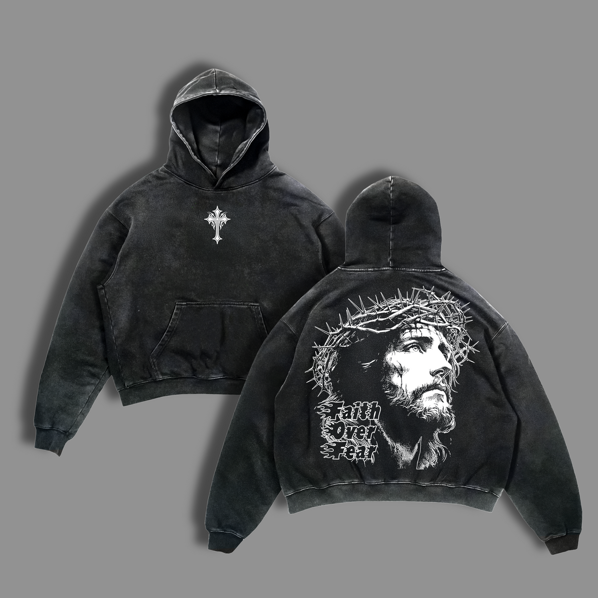 Faith Over Fear Jesus Christ Vintage Washed T-Shirt / Sweatshirt / Hoodies | Christian Streetwear Tee | Cross Graphic Shirt | Heavy Cotton Tee | Religious Gift for Faith Believers