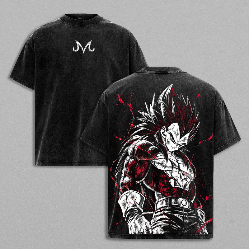 SSJ Final Shine Attack Washed Tee - SSJ4 Vintage Anime T-Shirt SSJ4 Prince of ''Saiyans'' Graphic Tee Oversized Heavyweight Cotton Shirt Unisex Manga Streetwear Top Gift for DBZ Fans back
