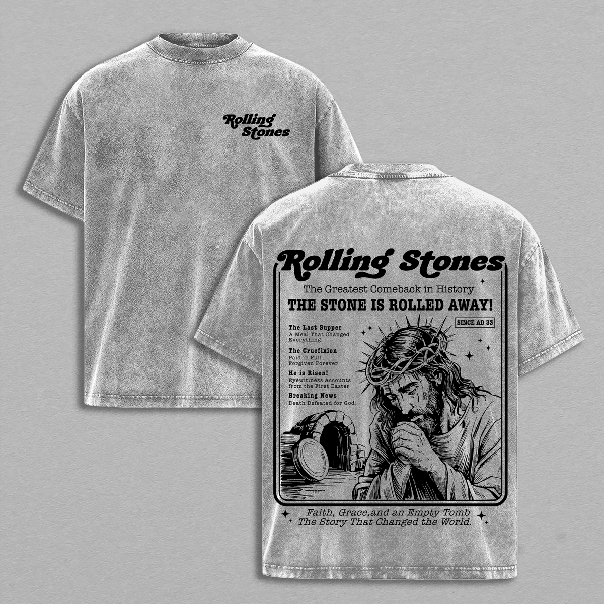 Rolling Stones Vintage Washed Oversize T-Shirt / Hoodie / Tank Top, The Stone Rolled Away Resurrection Christian Streetwear, Retro Heavyweight Faith Outfit Gift , Jesus Apparel Church Outfit Gym Pump Cover