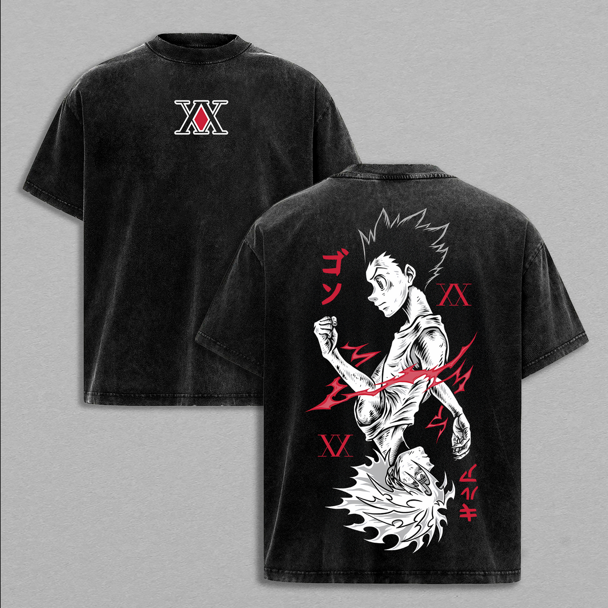 Gon Freecss VS Killuaa Zoldyckk Tee - Hunter x Hunter Vintage Washed Oversize T-Shirt