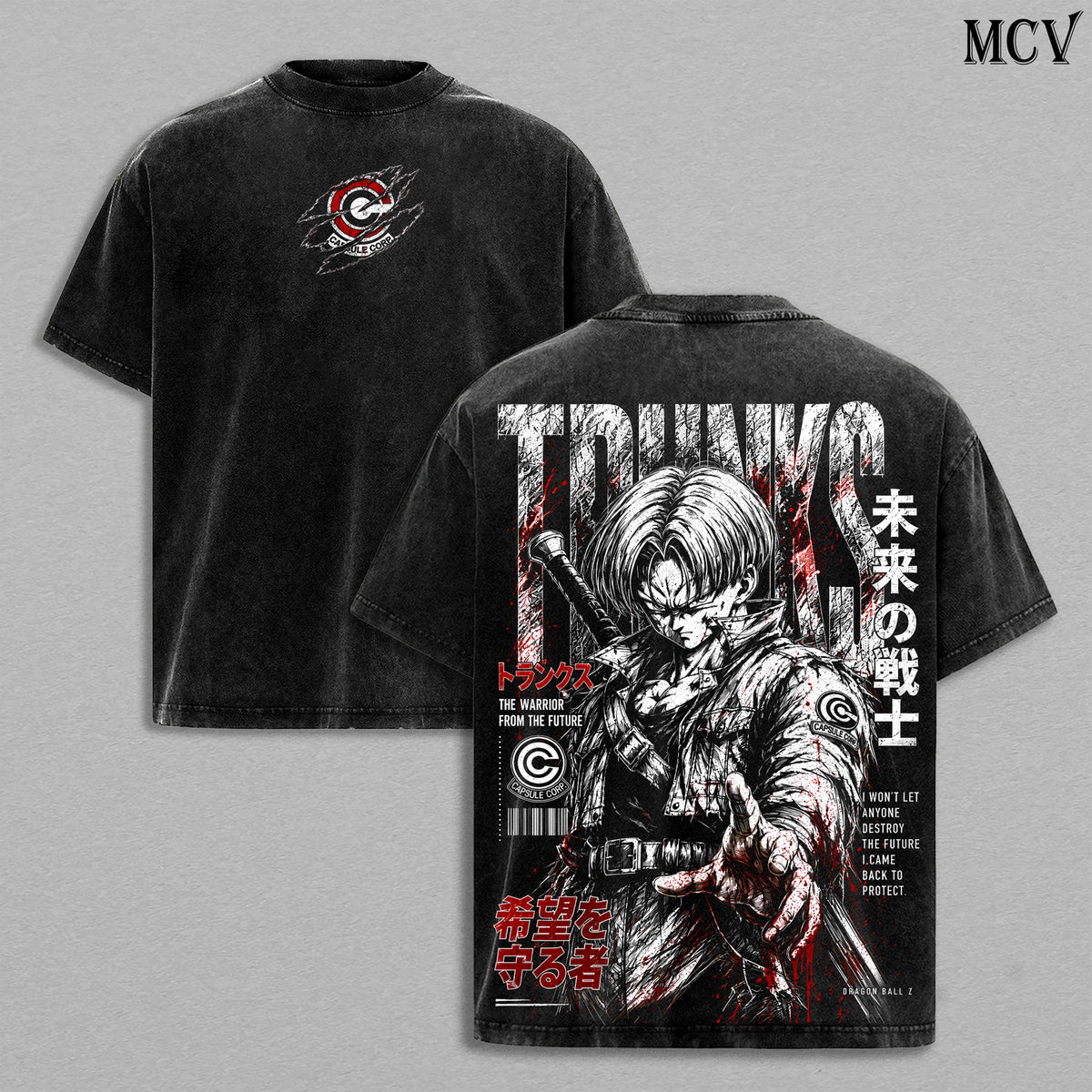 Future Trunks DBZ Tee – Future Trunks Vintage Washed T-Shirt | Capsule Corp | SuperSaiyan Warrior | Sword of Hope | DBZ Anime Manga Graphic Tee | Heavy Cotton Unisex Oversized Streetwear Top
