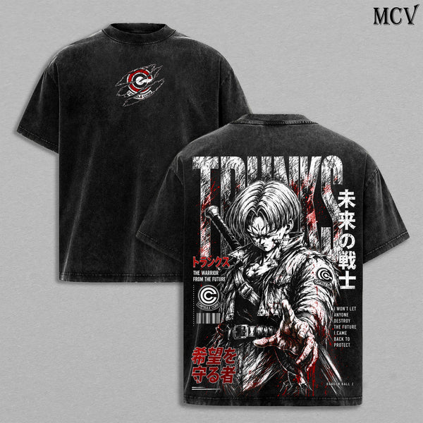 Future Trunks DBZ Tee – Future Trunks Vintage Washed T-Shirt | Capsule Corp | SuperSaiyan Warrior | Sword of Hope | DBZ Anime Manga Graphic Tee | Heavy Cotton Unisex Oversized Streetwear Top