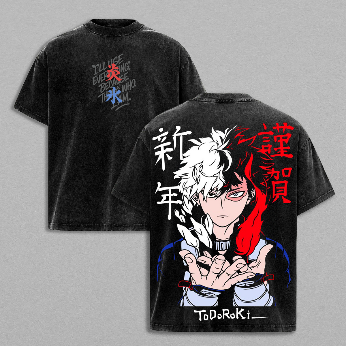 Shoto Todoroki My Hero Academia T-Shirt, Vintage Washed Anime Graphic Tee, Back Print Oversized Heavyweight Cotton Shirt, MHA Streetwear, Unisex Anime Fashion, Gift for My Hero Academia Fans