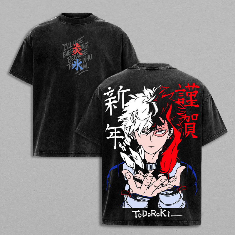 Shoto Todoroki My Hero Academia T-Shirt, Vintage Washed Anime Graphic Tee, Back Print Oversized Heavyweight Cotton Shirt, MHA Streetwear, Unisex Anime Fashion, Gift for My Hero Academia Fans