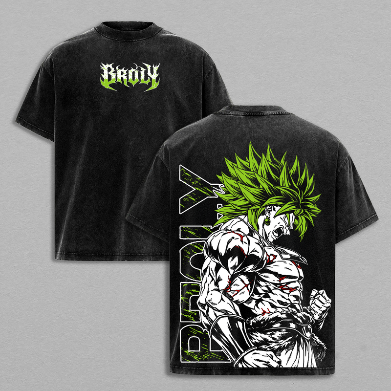 Broly x DBZ Legendary Super Saiyan Graphic Tee, Anime Vintage Washed T-Shirt, Rage Power Design, Streetwear Heavy Cotton Unisex Shirt, Gift for DBZ Fans