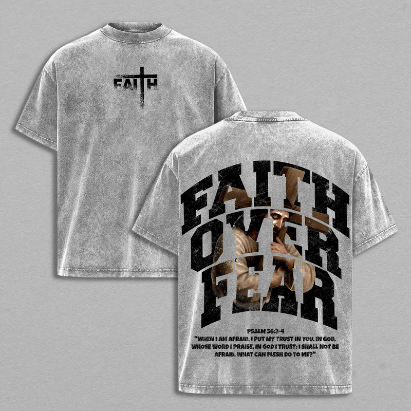 Jesus Faith Over Fair Shirt Christian Graphic Tee Oversized Streetwear Soft Cotton Casual Menswear Religious Apparel Gift for Believers