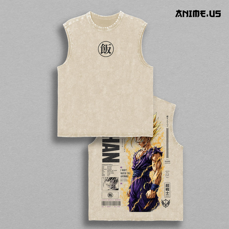 Teen Saiyan Beast Form Anime Graphic Vintage Tank Top, Ultimate Warrior Lightning Aura Heavyweight Cotton Sleeveless Oversized Streetwear