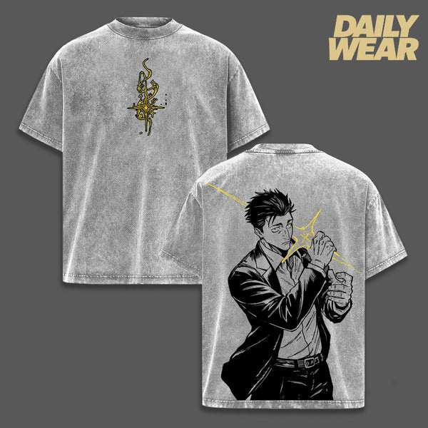 Hiromi Higuruma Vintage Washed Oversized T-Shirt, Courtroom Domain Sorcerer Graphic Tee, Unisex Streetwear Anime Soft Cotton Top Outfit for Men, Casual Menswear Gift for Anime Fans