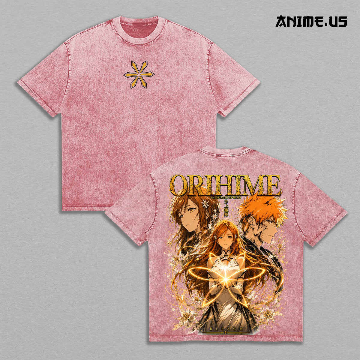 Orihime Inoue Princess of Heart Bleach Anime Graphic Tee Soul Reaper Manga Vintage Washed Oversized Streetwear Heavyweight Cotton Floral Back Print Shirt