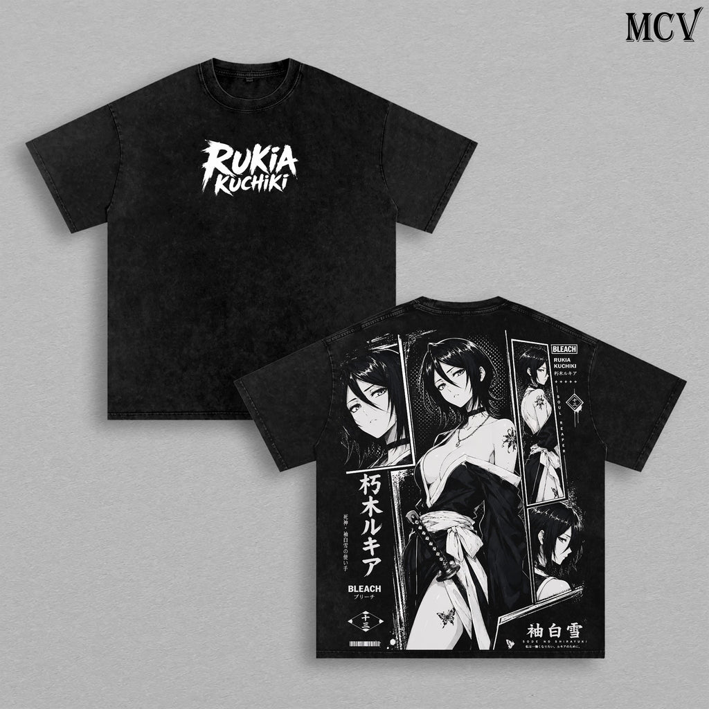 Rukia Kuchiki Bleach Tee – Rukia Kuchiki Vintage Washed T-Shirt | Thousand-Year Blood War | Soul Reaper Anime Manga Graphic Tee | Heavy Cotton Unisex Oversized Streetwear Top