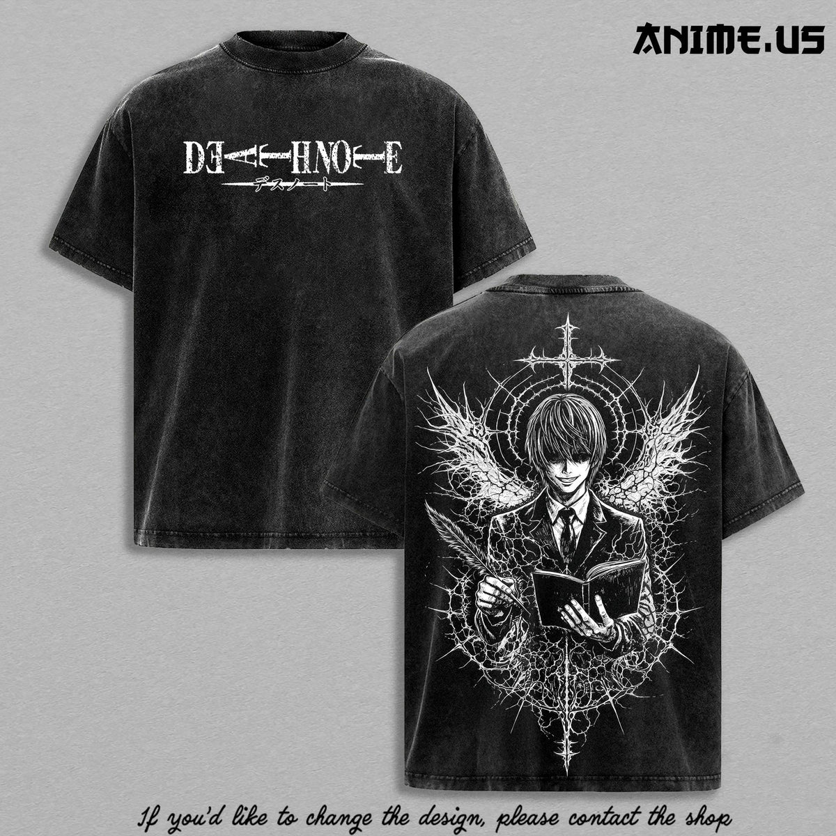 Light Yagami Death Note Vintage Washed Anime Tee Oversized Heavyweight Cotton Manga Graphic T-Shirt Gothic Streetwear Double Sided Unisex