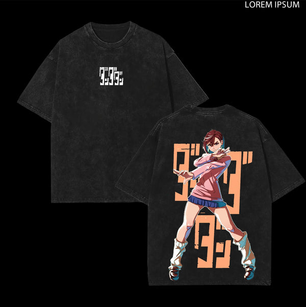 Ayase Momo - Dandadan Anime Double Printed Vintage Washed Tee Unisex Oversize Anime Manga Washed Heavyweight Cotton T-shirt, Gift For Anime Fan, Anime Lover