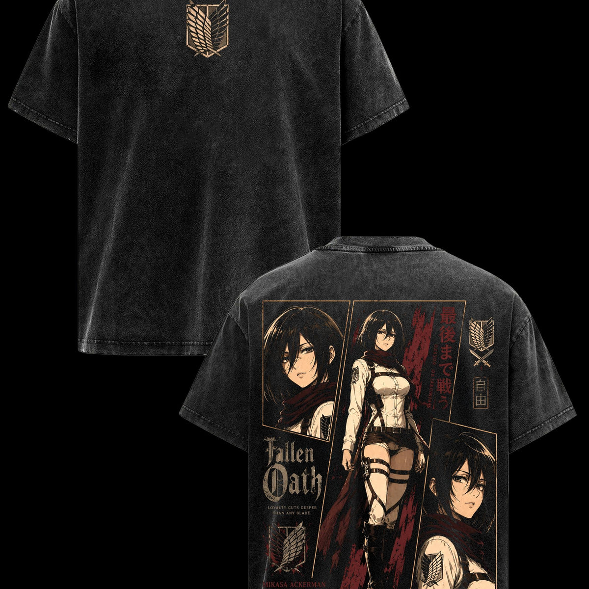 Mikasa Ackerman Shirt, Attack On Titan Graphic Tee, Survey Corps Anime T Shirt, Oversized Washed Streetwear Tee