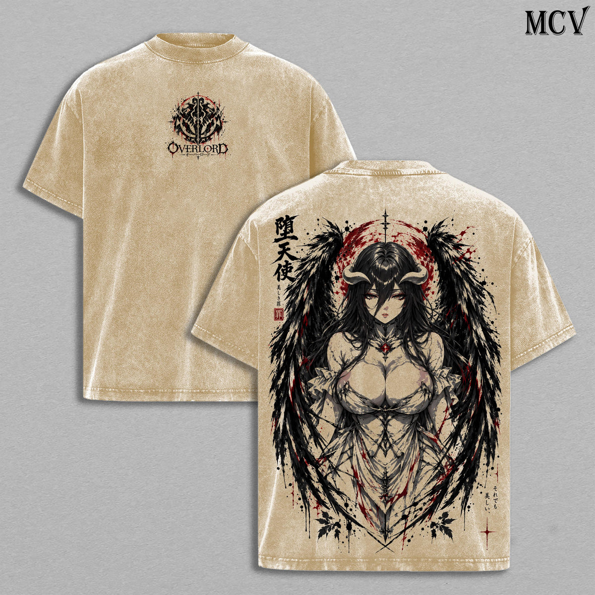 Albedo Overlord Tee – Albedo Vintage Washed T-Shirt | Overseer of the Guardians | Gothic Japanese Irezumi Tattoo Art | Overlord Anime Manga Graphic Tee | Heavy Cotton Unisex Oversized Streetwear Top