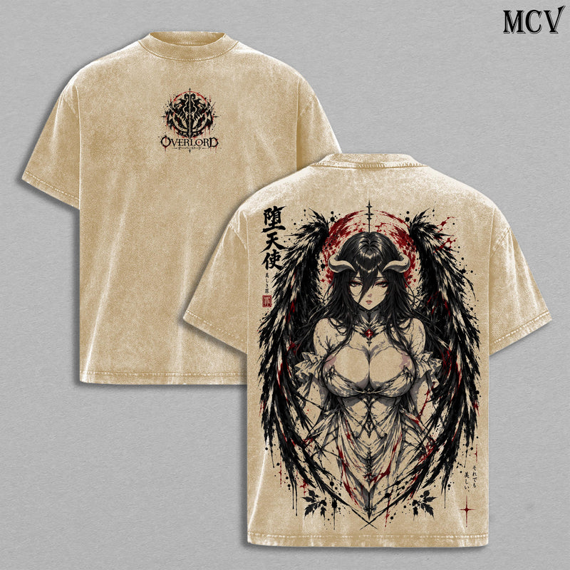 Albedo Overlord Tee – Albedo Vintage Washed T-Shirt | Overseer of the Guardians | Gothic Japanese Irezumi Tattoo Art | Overlord Anime Manga Graphic Tee | Heavy Cotton Unisex Oversized Streetwear Top