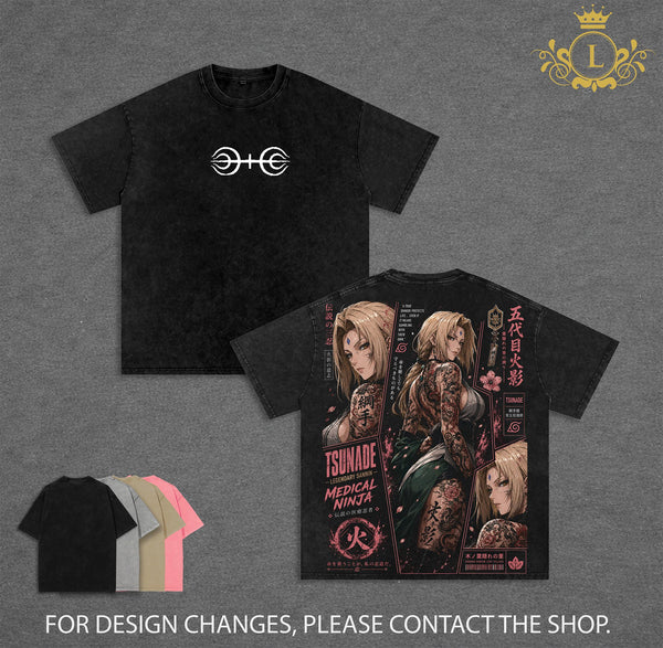 Tsunade Graphic Tee Vintage Washed Shirt Unisex Streetwear Overlord Anime Tee Waifu Tee Overseer Of The Guardians T-Shirt Gift for Anime Lovers Naruto Fans