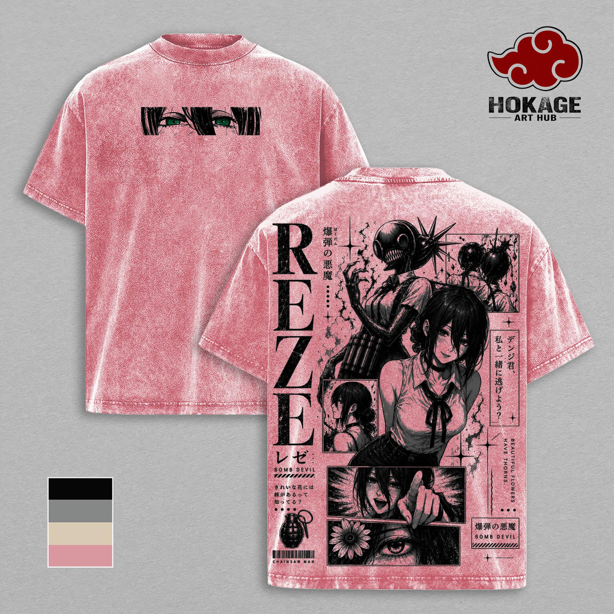 Reze Chainsaw Man T-Shirt, Bomb Devil Anime Graphic Tee, Back Print Vintage Manga Shirt, Graphic Tees Men, Trendy Tshirts, Men's T Shirts, Chainsaw Man Streetwear, Unisex Cotton Distressed Tee, Merch For Men