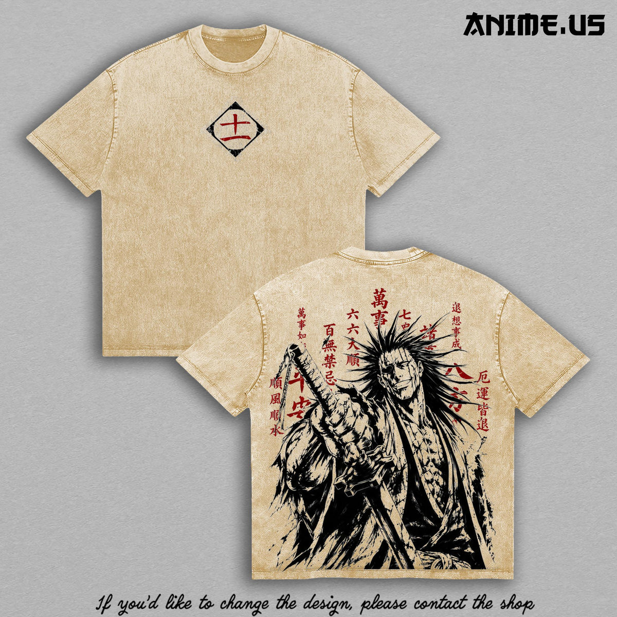 Kenpachi Zaraki Bleach Thousand-Year Blood War Vintage Washed Tee, Soul Reaper Captain Anime Graphic Oversized Heavyweight Cotton Shirt