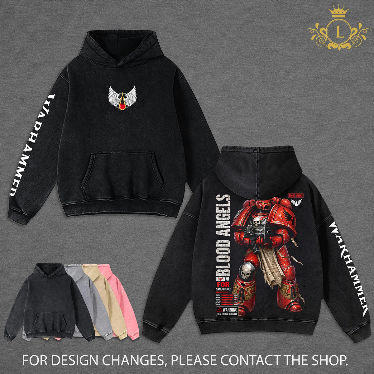 Blood Angels Warhammer 40,000 Dawn of War IV Hoodie Wash, Vintage Grimdark Sci Fi Graphic Hoodie, Space Warrior Gaming Streetwear, Heavyweight Cotton Pullover, Warhammer 40K Fan Apparel, Retro Video Game Hoodie, Unisex Gamer Gift