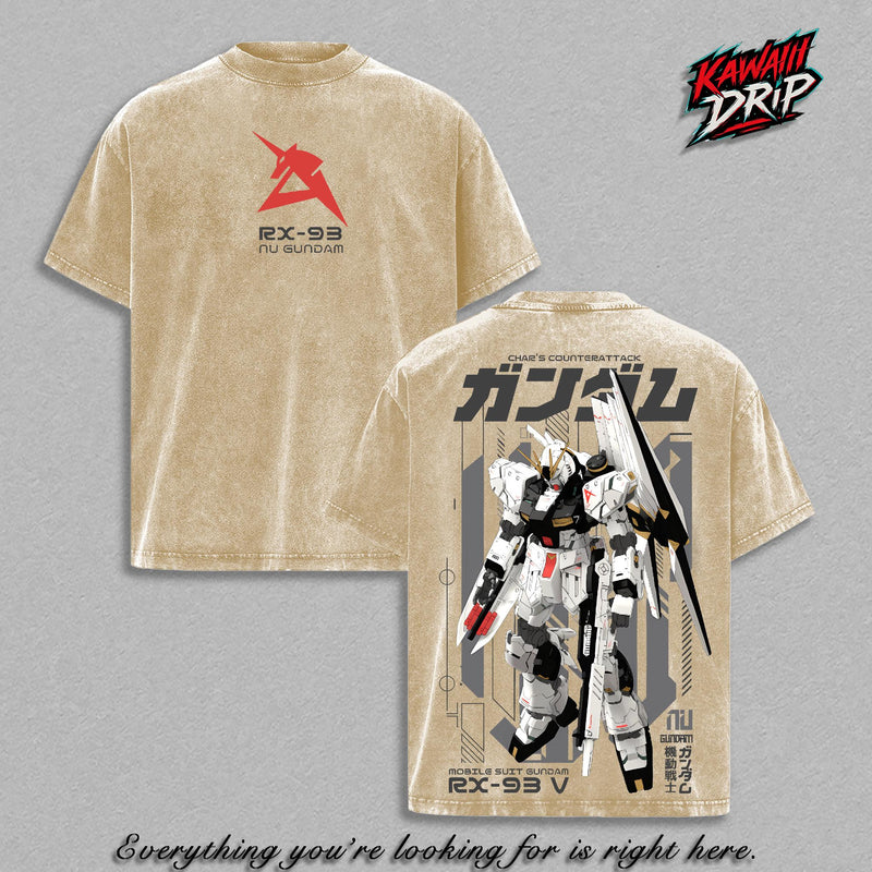 Nu Gundam RX-93 T-Shirt, Char's Counterattack Mobile Suit Gundam Graphic Tee, Back Print Vintage 90s Anime Shirt, Graphic Tees Men, Trendy Tshirts, Men's T Shirts, Gundam Streetwear, Unisex Cotton Distressed Tee, Merch For Men, Men Fashion Graphic Tee
