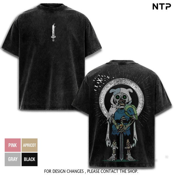 [new] Finn vs The Lich Adventure Time Vintage Washed Oversized T-Shirt - Double Sided Dark Fantasy Graphic Tee, Retro Cartoon Hero vs Villain Design, Heavyweight Cotton Streetwear Hoodie, Unisex Fan Merch Collector Gift